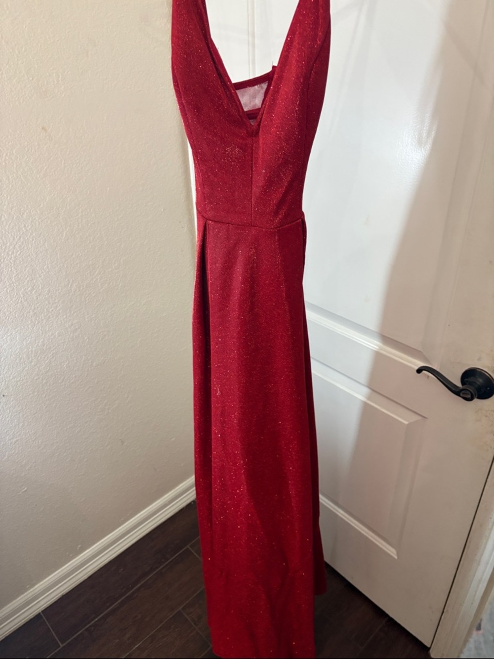 Red Glitter V-Neck Maxi Dress